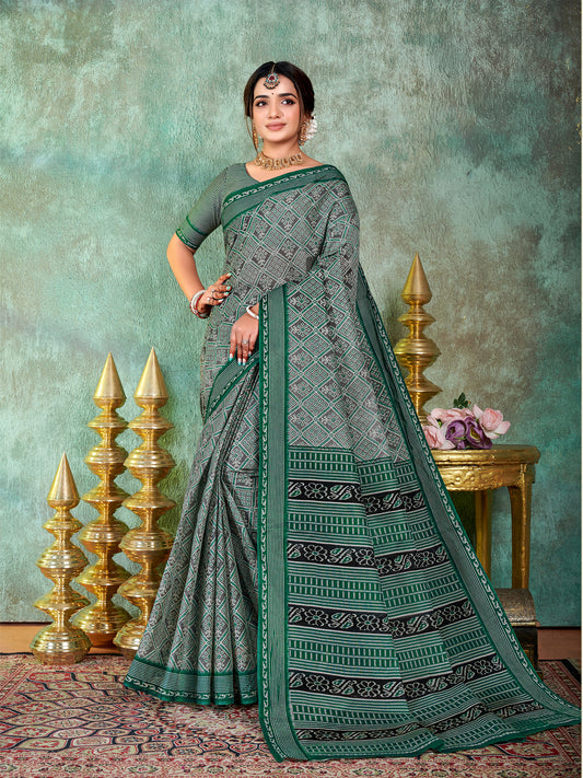 Siri Deep Green & Black Cotton Saree