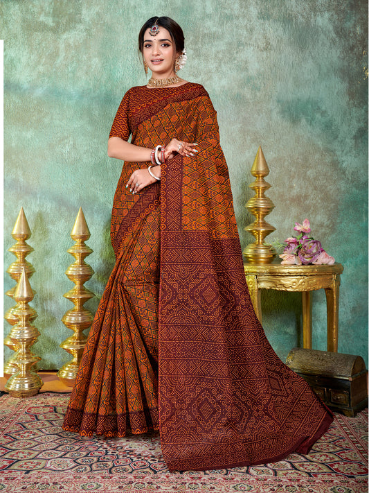 Siri Rust Brown & Deep Maroon Cotton Saree