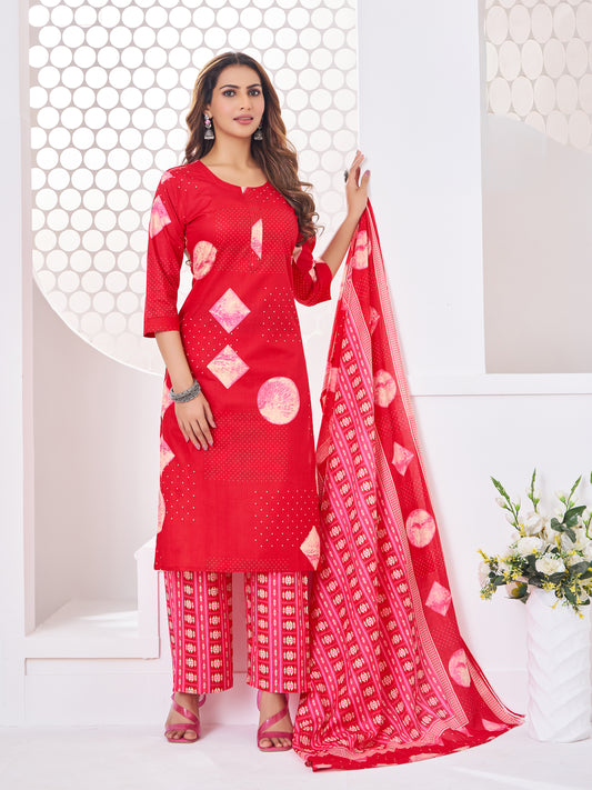 Anushree Bright Red and Pink Combination Suit Set
