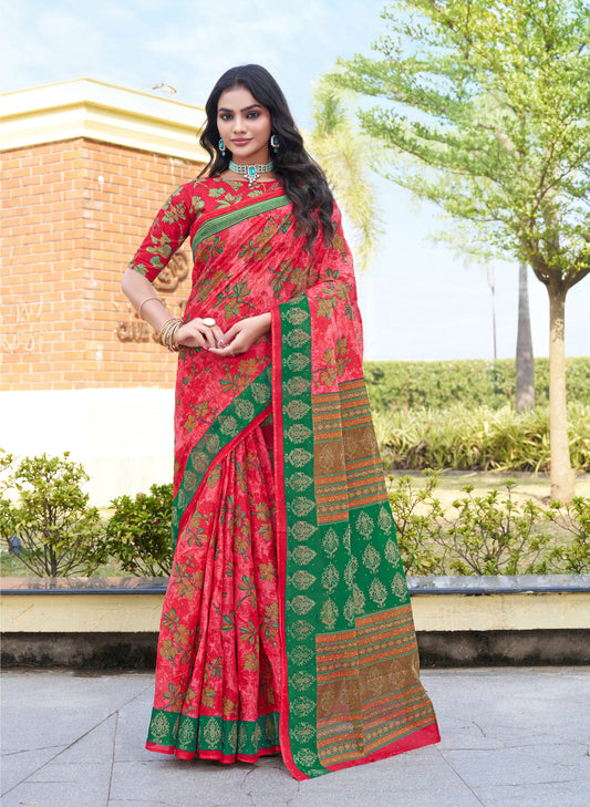 Param Cotton Floral Elegance Saree