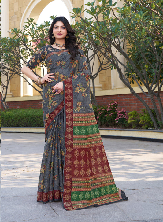 Param Cotton Floral Elegance Saree