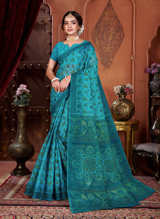 Geeta Govindam Teal Blue Saree