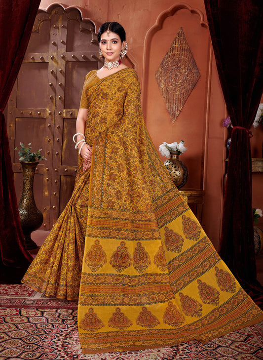 Geeta Govindam Mustard Gold Saree