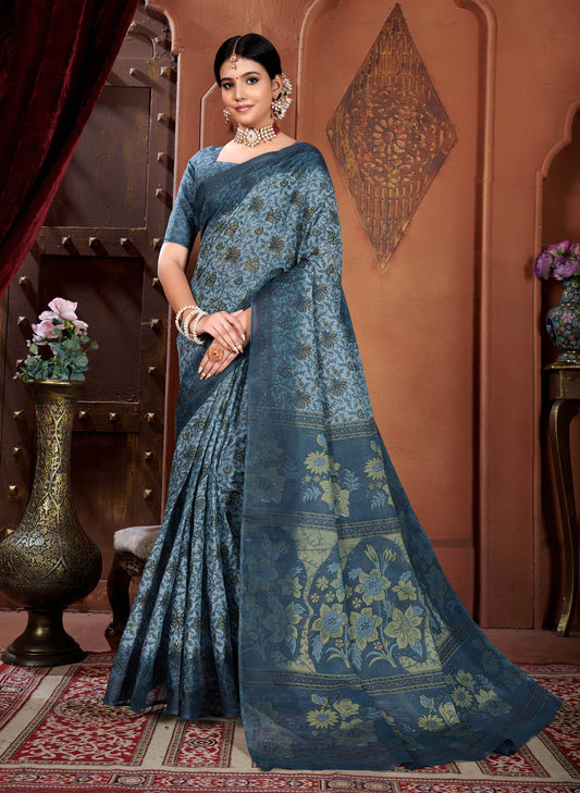 Geeta Govindam Steel Blue Saree