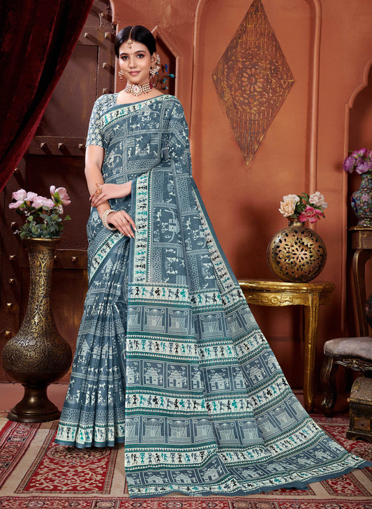 Geeta Govindam Slate Blue Saree