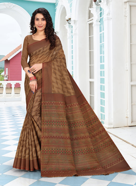 Jigna Cotton Coffee Brown Saree