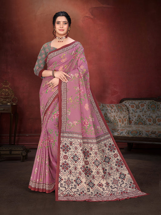 Digital Cotton Floral Pink Saree