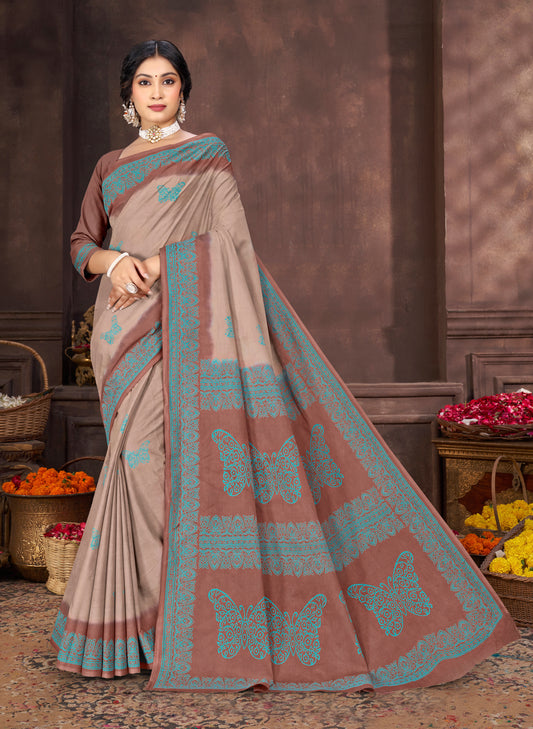 Venkateshwara Malai Butterfly Motif Print Saree