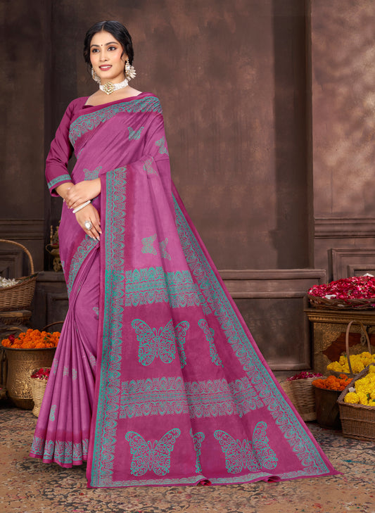 Venkateshwara Malai Butterfly Motif Print Saree