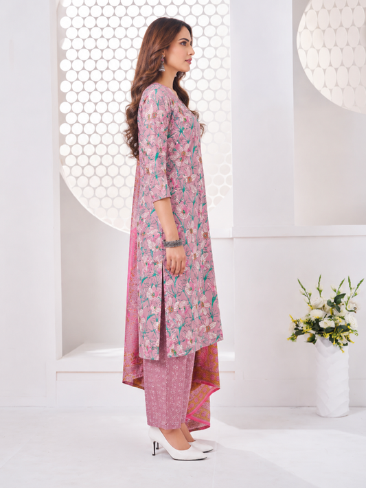Anushree Pastel Pink and Gold Combination Cotton Stitched Suit Set