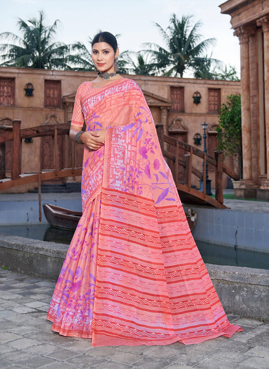 Andhra Express Pink Dual-Tone Mulmul Printed Saree