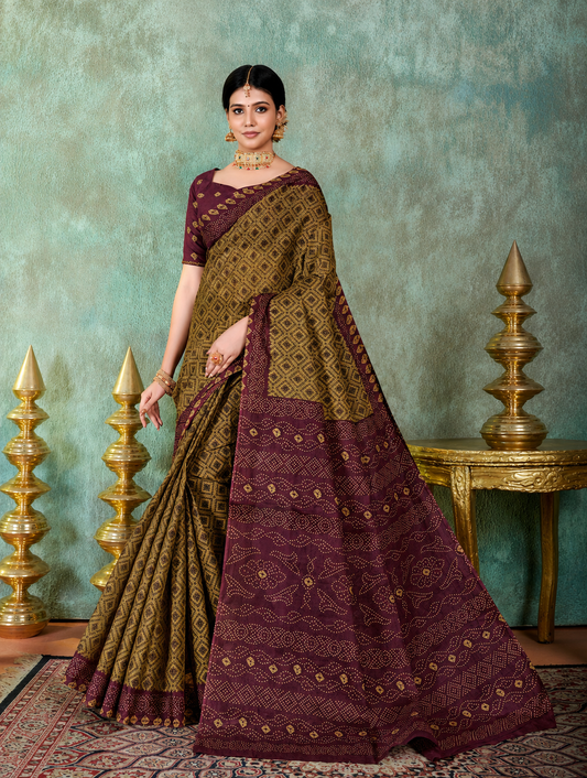 Siri Olive Green & Deep Plum Cotton Saree