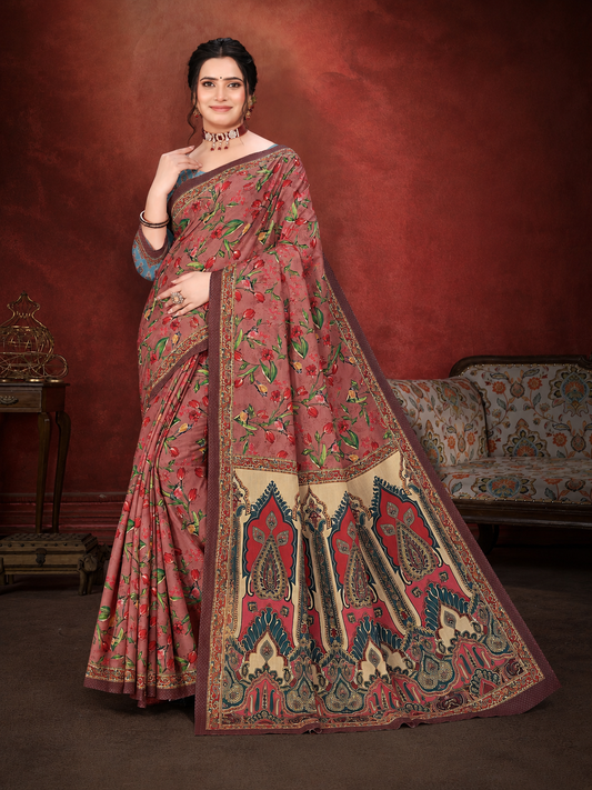 Digital Cotton Blush Pink Saree