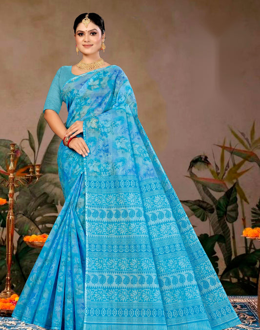 Madhvi Doria Blue Cotton Saree