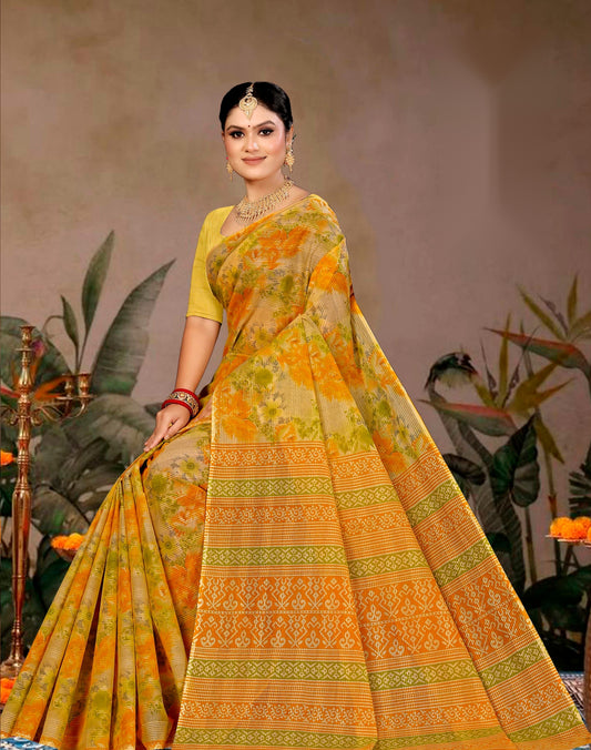 Madhvi Doria Yellow Cotton Saree