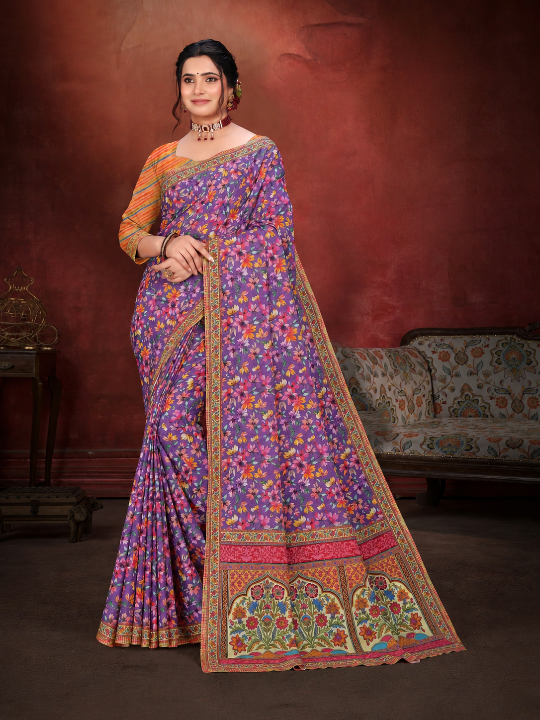 Contrast Blouse Styling Ideas for Digital Cotton Sarees