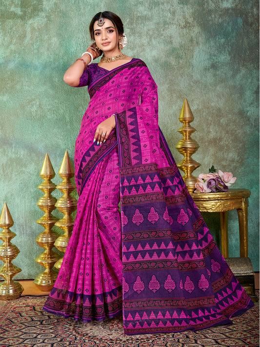 Siri Magenta & Deep Purple Cotton Saree