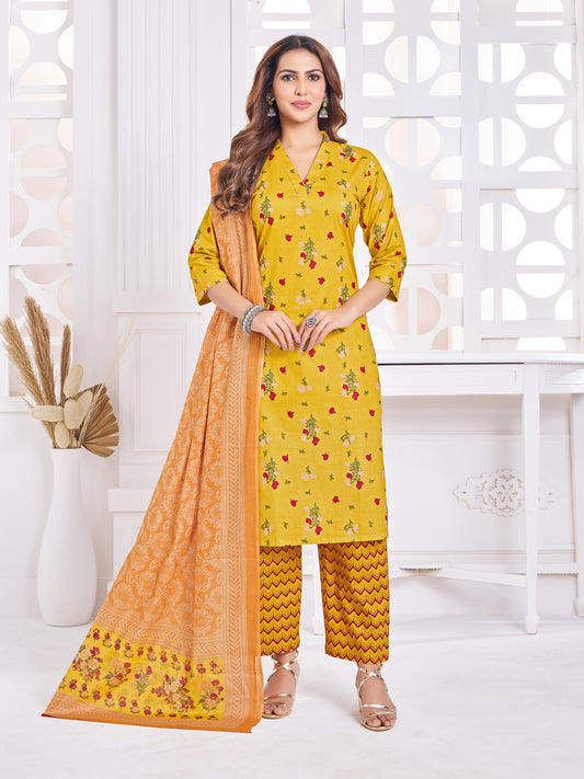 Anushree Mustard Yellow & Peach Combination Suit Set