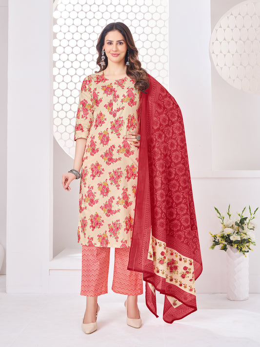 Anushree Cream and Maroon Combination Suit Set