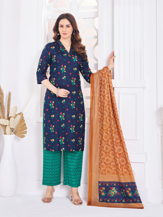 Anushree Navy Blue and Teal Combination Suit Set