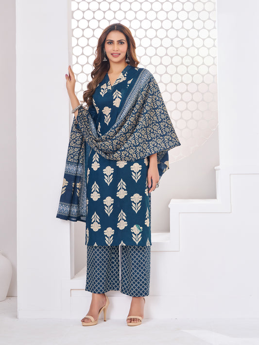 Anushree Blush Navy Blue and Ivory Combination Suit Set