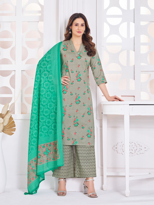 Anushree Grey and Mint Green Combination Suit Set