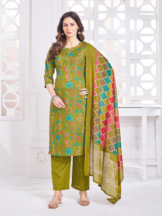 Anushree Olive Green and Multicolor Combination Suit Set