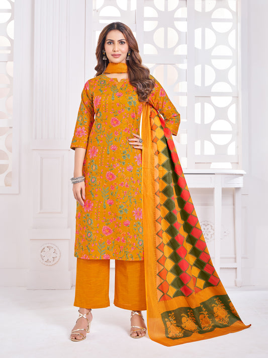 Anushree Mustard Orange and Olive Green Combination Suit Set