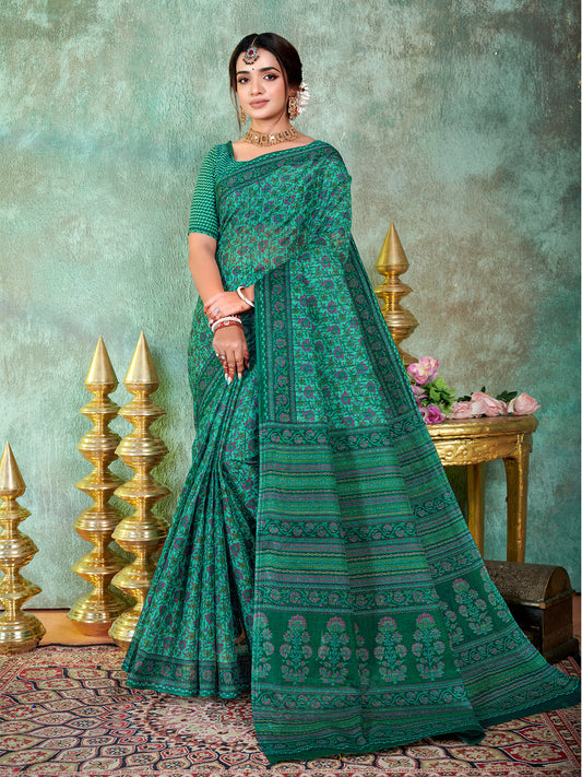 Siri Teal Green & Deep Green Cotton Saree