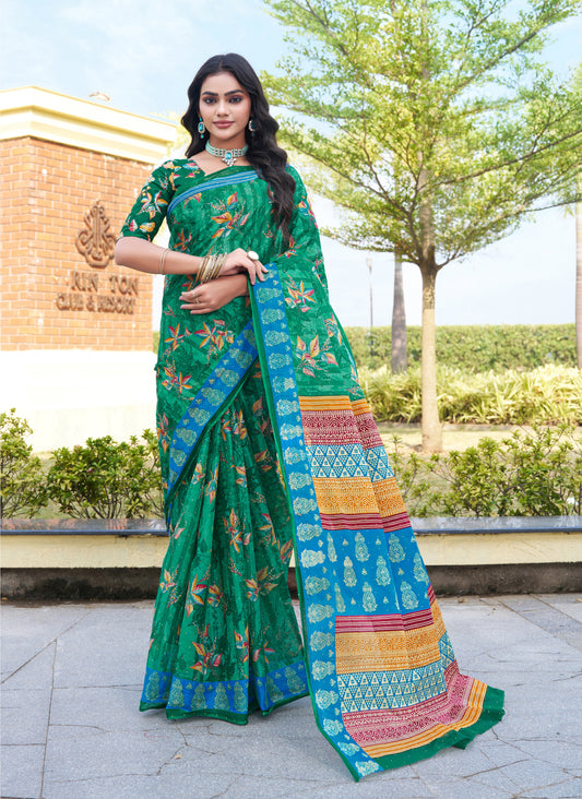 Param Cotton Floral Fusion Saree