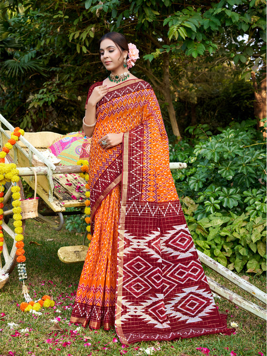 Anushka Zari Geometric Ethnic Print Saree