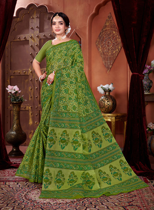 Geeta Govindam Leaf Green Saree