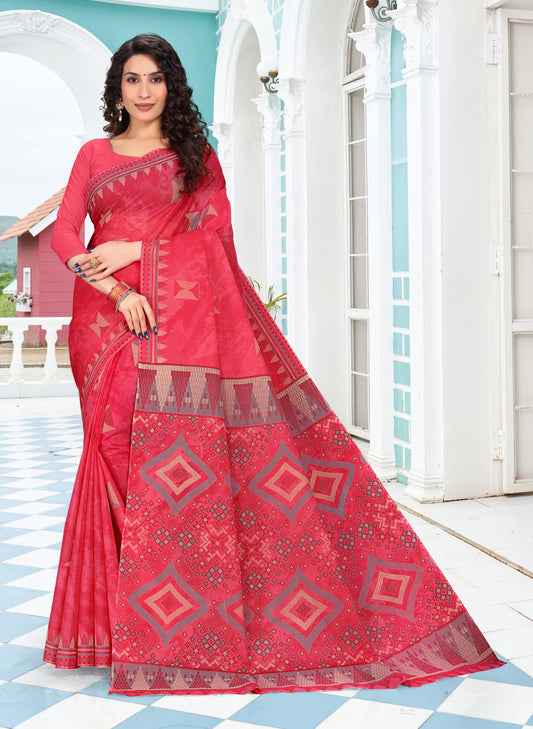 Jigna Cotton Bright Red Saree