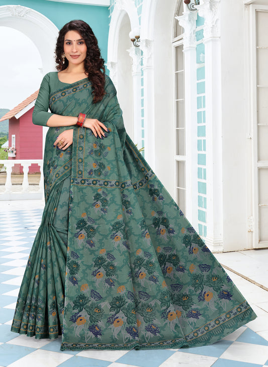 Jigna Cotton Dusty Green Saree