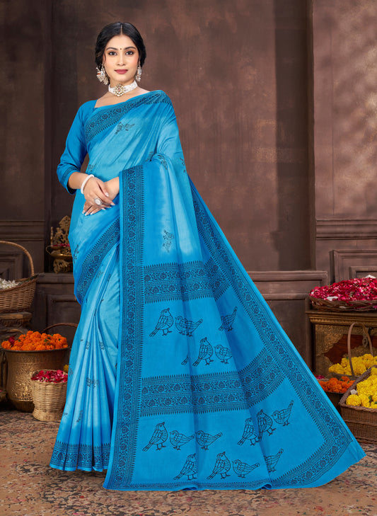 Venkateshwara Malai Bird Motif Print Saree