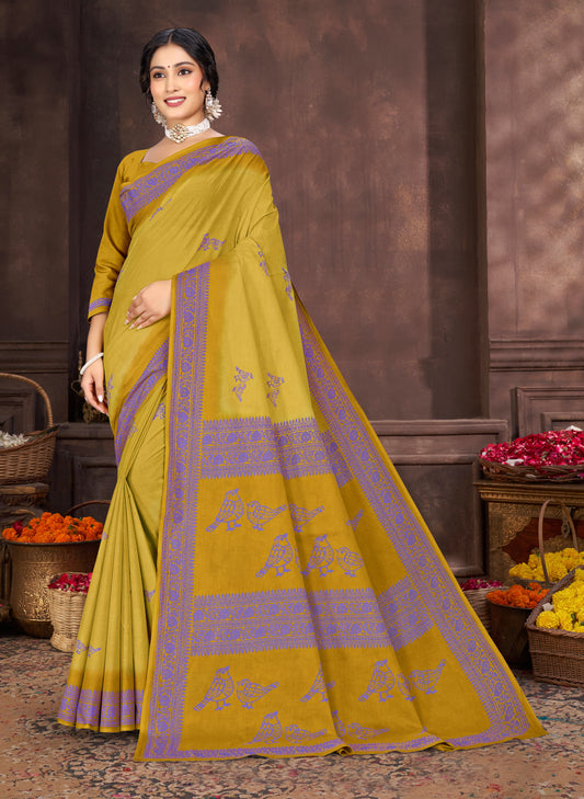Venkateshwara Malai Bird Motif Print Saree