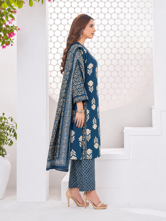 Anushree Blush Navy Blue and Ivory Combination Cotton Stitched Suit Set