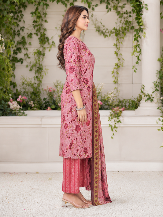 Anushree Pink and Wine Combination Cotton Stitched Suit Set