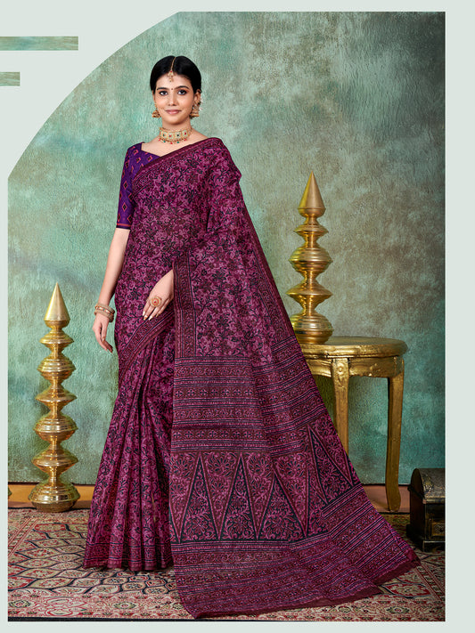 Siri Deep Wine & Plum Cotton Saree